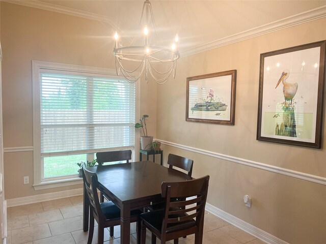 9812 Shadybrooke Dr, Shreveport, LA 71115 - dining area featuring a chandelier, baseboards, light tile patterned flooring, and ornamental molding