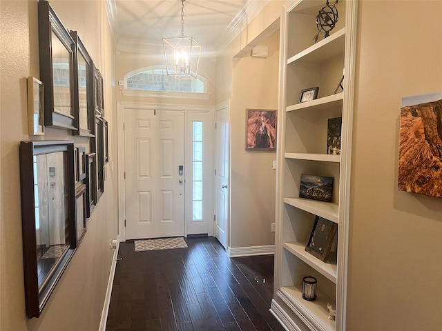 9812 Shadybrooke Dr, Shreveport, LA 71115 - foyer featuring a chandelier, dark wood finished floors, crown molding, and baseboards