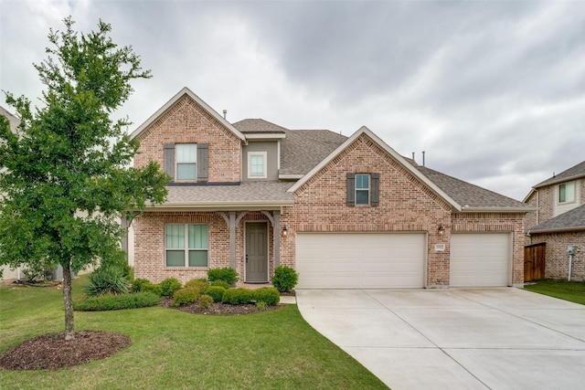 3001 Renmuir Dr, Prosper, TX 75078 - traditional-style home with a shingled roof, concrete driveway, a front lawn, brick siding, and an attached garage