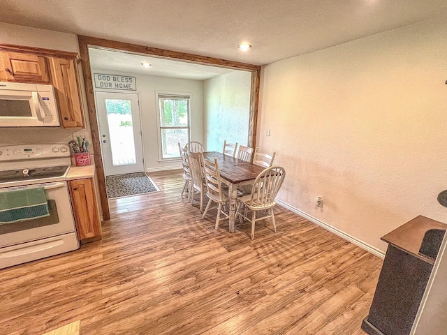 6861 County Road 4710, Larue, TX 75770 - dining room with light wood-type flooring, baseboards, a textured wall, and recessed lighting