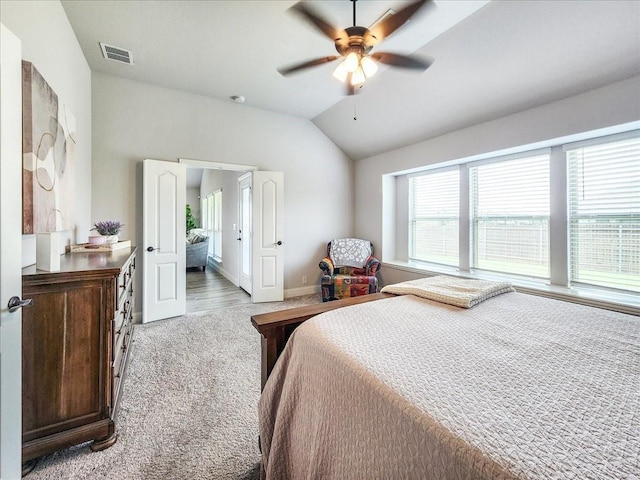 1152 Snowy Owl Dr, Alvarado, TX 76009 - carpeted bedroom with vaulted ceiling, baseboards, and ceiling fan