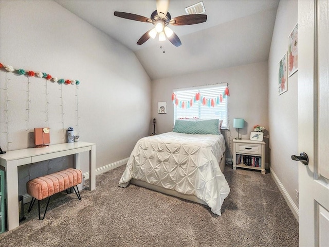 1152 Snowy Owl Dr, Alvarado, TX 76009 - bedroom featuring vaulted ceiling, carpet floors, baseboards, and ceiling fan