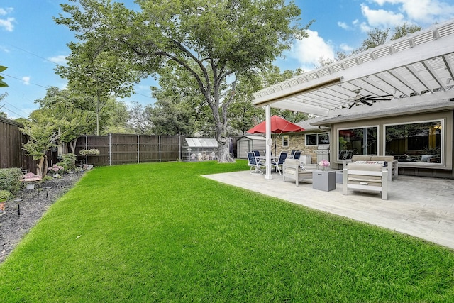 4020 Kerr Ct, Farmers Branch, TX 75244 - view of yard with a shed, an outdoor hangout area, a patio area, and an outdoor structure