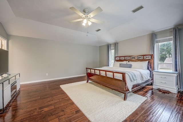 4020 Kerr Ct, Farmers Branch, TX 75244 - bedroom featuring lofted ceiling, hardwood / wood-style floors, baseboards, and ceiling fan