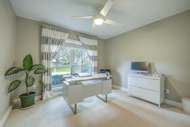 4020 Kerr Ct, Farmers Branch, TX 75244 - office area with ceiling fan, light carpet, and baseboards