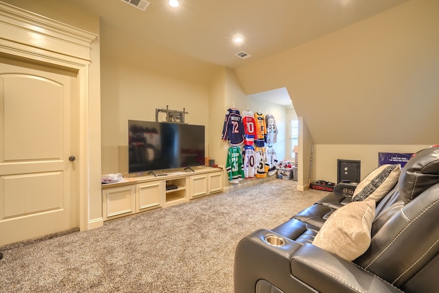 103 Fireside Ct, Mclendon Chisholm, TX 75032 - living area with carpet flooring, vaulted ceiling, and recessed lighting