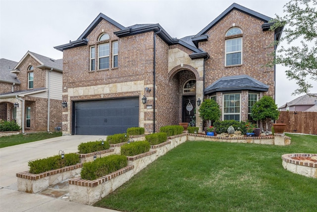 1332 Needle Cactus Dr, Fort Worth, TX 76177 - view of front facade with concrete driveway, brick siding, an attached garage, and stone siding