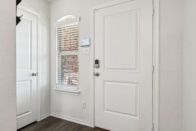 entrance foyer featuring dark wood-style flooring, healthy amount of natural light, and baseboards