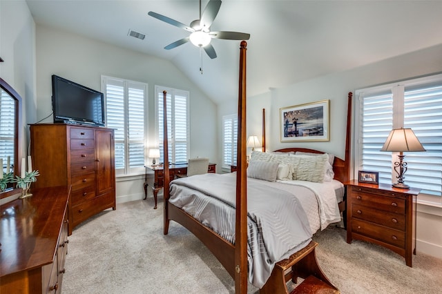 7412 Foxgrass Pl, Fort Worth, TX 76123 - bedroom with carpet floors, lofted ceiling, baseboards, and ceiling fan