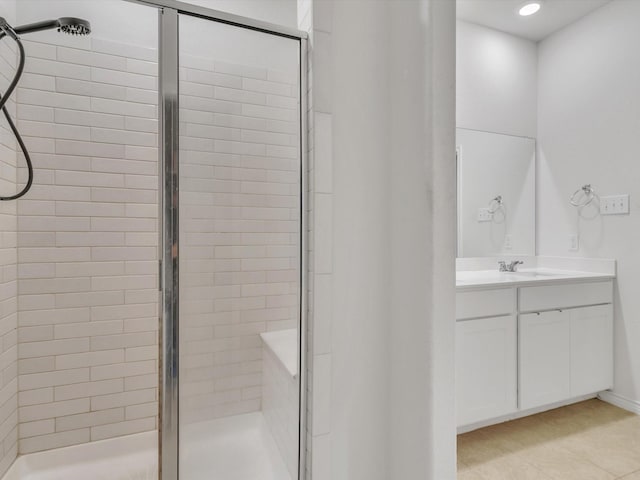 1116 Cobalt Dr, Celina, TX 75009 - bathroom featuring a shower stall, vanity, recessed lighting, and tile patterned floors