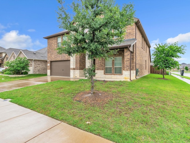 1116 Cobalt Dr, Celina, TX 75009 - view of front facade with brick siding, concrete driveway, a garage, and a front yard