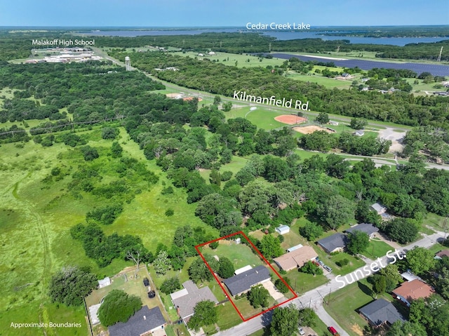 407 Sunset St, Malakoff, TX 75148 - view of property location with a large body of water and property boundaries highlighted