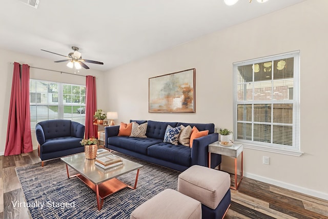 1504 Yale St, River Oaks, TX 76114 - living room featuring wood finished floors and a ceiling fan