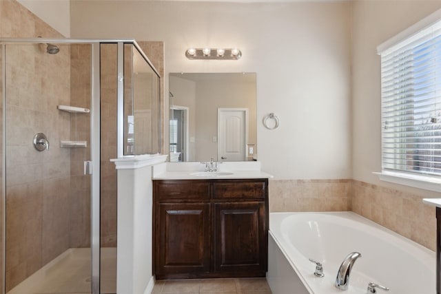 2002 Trinity Ln, Wylie, TX 75098 - full bath featuring a stall shower, a bath, vanity, and tile patterned floors