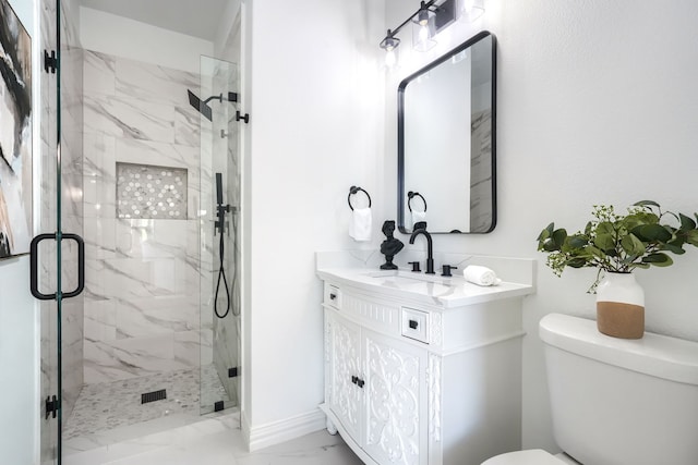 12809 Day Break Trl, Burleson, TX 76028 - bathroom with marble finish floors, toilet, a marble finish shower, and vanity
