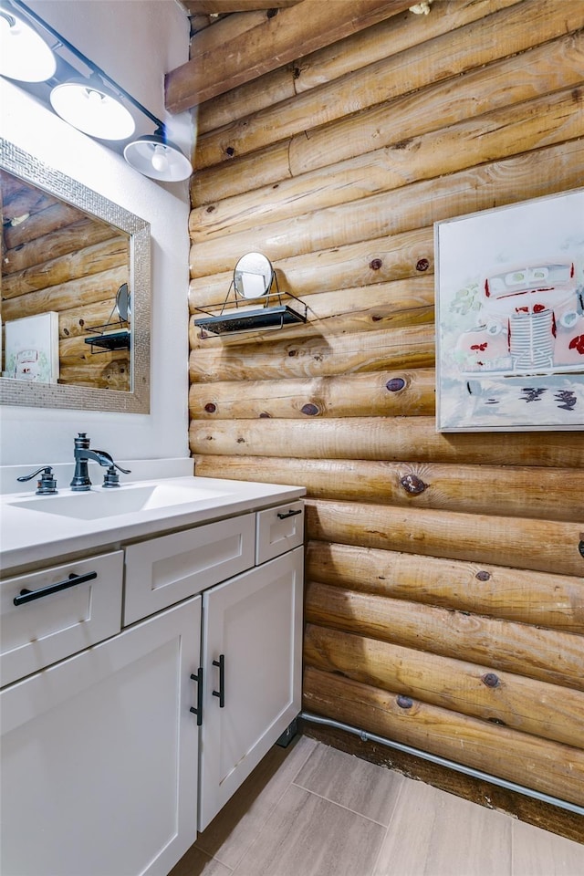 7386 Clint Ct, Athens, TX 75752 - bathroom with rustic walls and vanity