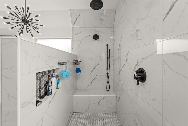 5610 Kensington Ct, Parker, TX 75002 - bathroom with a chandelier and a marble finish shower