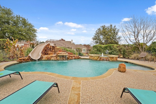 5610 Kensington Ct, Parker, TX 75002 - view of swimming pool featuring a water slide, a pool with connected hot tub, and a patio