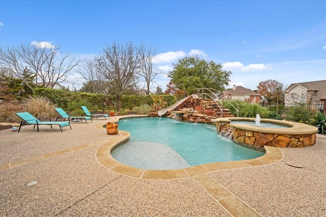 5610 Kensington Ct, Parker, TX 75002 - view of pool with a water slide, a pool with connected hot tub, a patio, and stairway