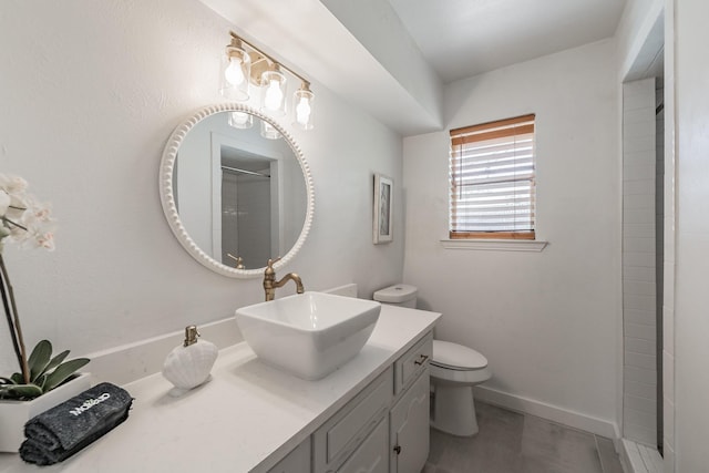3048 Golfing Green Dr, Farmers Branch, TX 75234 - full bathroom with vanity, toilet, baseboards, and a shower
