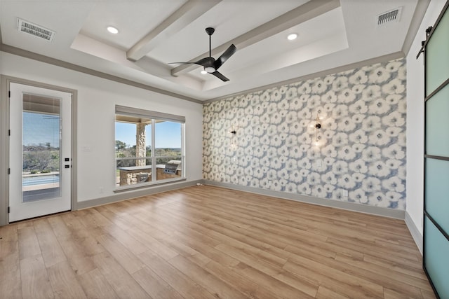 10072 Blanco Springs Rd, Temple, TX 76528 - unfurnished room with ceiling fan, light wood-type flooring, baseboards, a raised ceiling, and recessed lighting