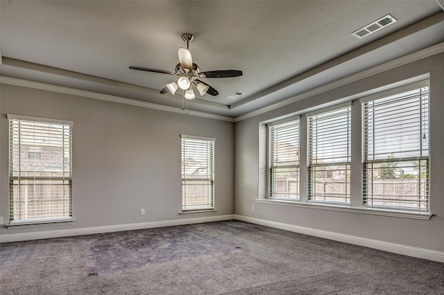 14015 Steadman Dr, Frisco, TX 75035 - carpeted empty room with ceiling fan, baseboards, ornamental molding, and a raised ceiling