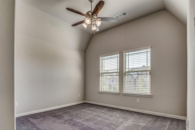 14015 Steadman Dr, Frisco, TX 75035 - unfurnished room featuring vaulted ceiling, ceiling fan, carpet flooring, and baseboards