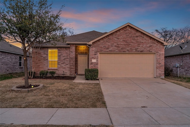 1321 Rivers Creek Ln, Little Elm, TX 75068 - single story home featuring an attached garage, concrete driveway, brick siding, and a shingled roof