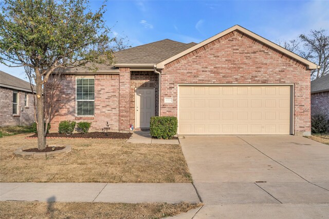 1321 Rivers Creek Ln, Little Elm, TX 75068 - single story home featuring driveway, brick siding, an attached garage, and a shingled roof