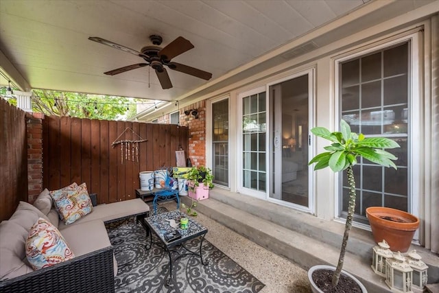 5036 Lake Shore Dr, Waco, TX 76710 - view of patio / terrace with a ceiling fan, fence, and an outdoor living space