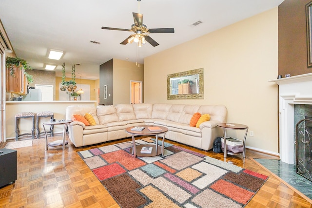5509 Allen Ln, Rowlett, TX 75088 - living room with ceiling fan and baseboards