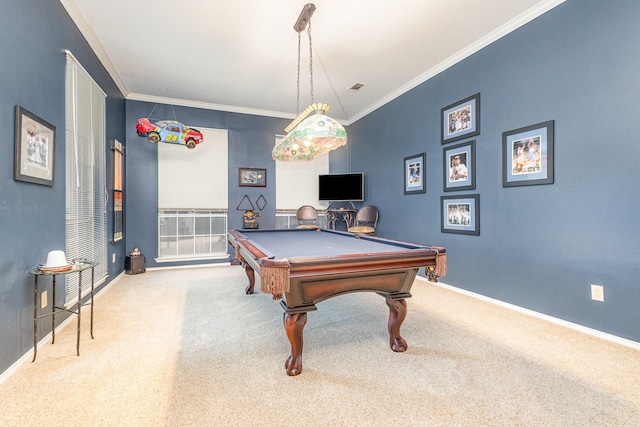 5509 Allen Ln, Rowlett, TX 75088 - rec room featuring pool table, crown molding, carpet flooring, and baseboards