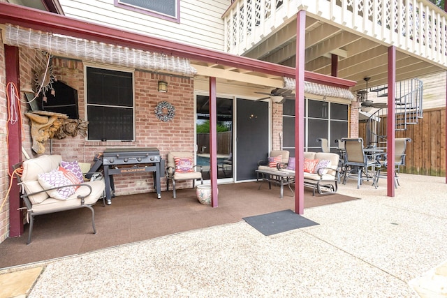 5509 Allen Ln, Rowlett, TX 75088 - view of patio / terrace with ceiling fan, outdoor lounge area, and fence