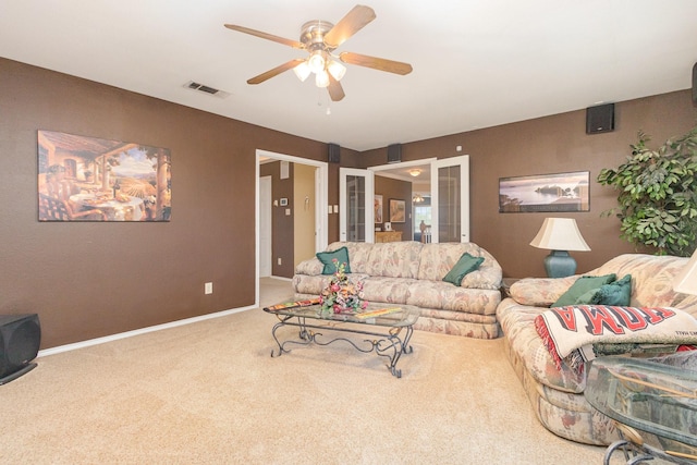 5509 Allen Ln, Rowlett, TX 75088 - living room featuring ceiling fan, carpet floors, and baseboards