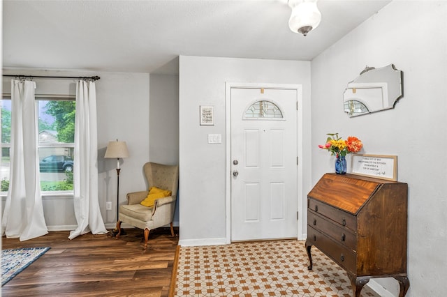 entrance foyer with baseboards and wood finished floors