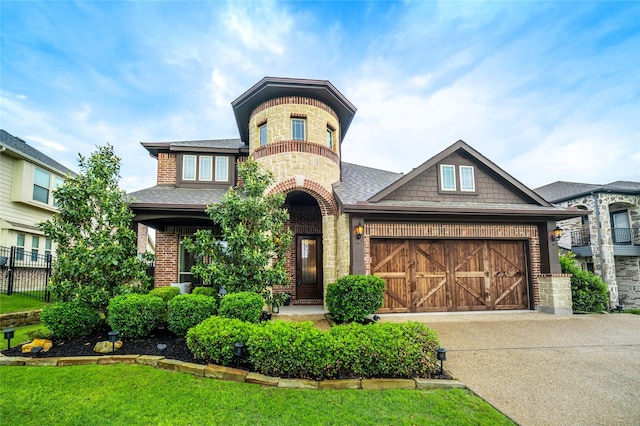 1519 Eminence Ln, Saint Paul, TX 75098 - view of front of house featuring driveway, a shingled roof, brick siding, fence, and an attached garage