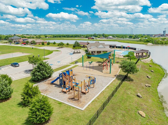 bird's eye view of a nearby body of water and a park