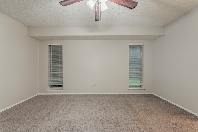 1600 Lagoona Ln, Edgecliff Village, TX 76134 - spare room featuring a heating unit, a ceiling fan, carpet flooring, a textured ceiling, and baseboards