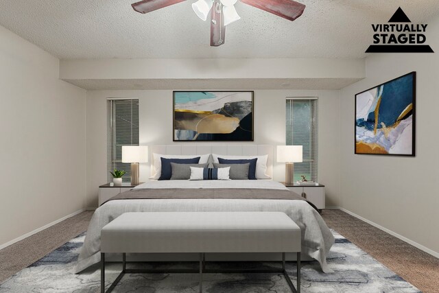 1600 Lagoona Ln, Edgecliff Village, TX 76134 - bedroom with carpet flooring, a textured ceiling, baseboards, and a ceiling fan