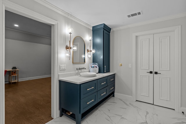 1100 La Paloma Ct, Southlake, TX 76092 - bathroom with vanity, crown molding, and baseboards
