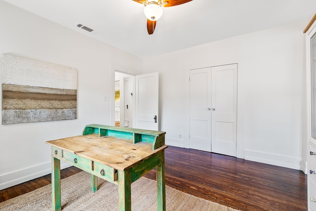 5533 Bonita Ave, Dallas, TX 75206 - office space with wood finished floors, baseboards, and a ceiling fan