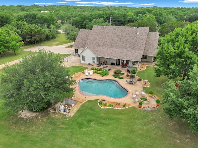 3568 Green Meadows Dr, Glen Rose, TX 76043 - outdoor pool with a patio and a forest view