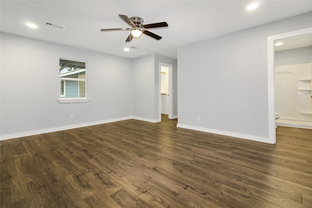 14590 Coffee Ln, Scurry, TX 75158 - empty room with dark wood-type flooring, ceiling fan, recessed lighting, and baseboards