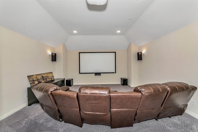 5112 Fringetree Dr, Mckinney, TX 75071 - carpeted cinema room with baseboards, lofted ceiling, and recessed lighting