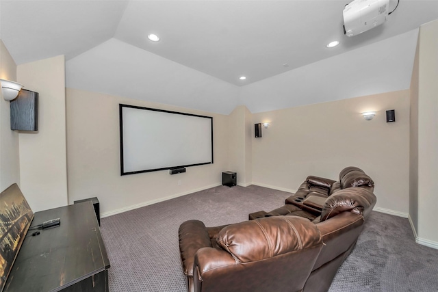 5112 Fringetree Dr, Mckinney, TX 75071 - carpeted home theater room featuring vaulted ceiling, baseboards, and recessed lighting