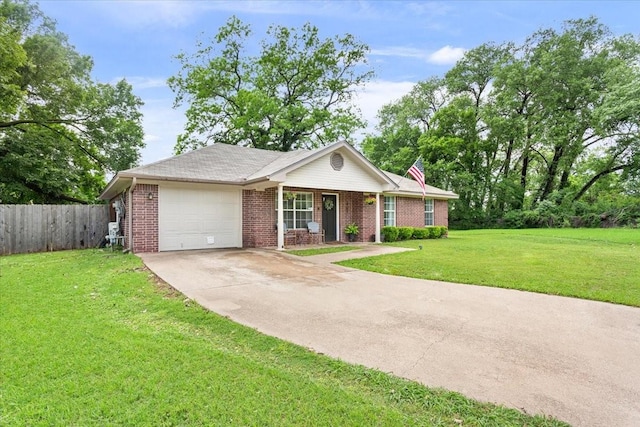 401 Mahon Hollow Dr, Waco, TX 76704 - ranch-style house with an attached garage, brick siding, driveway, and a porch