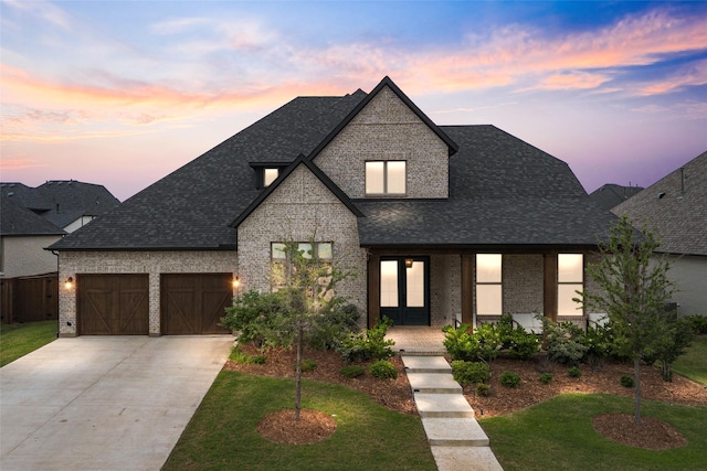 4541 Walnut Grove Ln, Prosper, TX 75078 - view of front of house featuring roof with shingles, an attached garage, a front yard, and brick siding