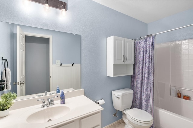 1915 Fairway Crossing Rd, Wylie, TX 75098 - full bath with toilet, shower / bathtub combination with curtain, vanity, and a textured wall