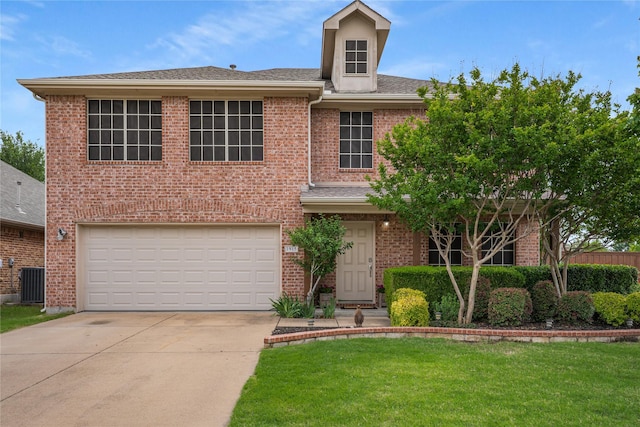 1915 Fairway Crossing Rd, Wylie, TX 75098 - view of front of house featuring concrete driveway, brick siding, a garage, central air condition unit, and a front yard