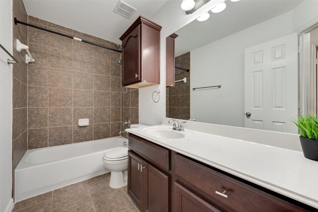 305 Blythe Bridge Dr, Roanoke, TX 76262 - bathroom featuring bathtub / shower combination, toilet, vanity, and tile patterned floors